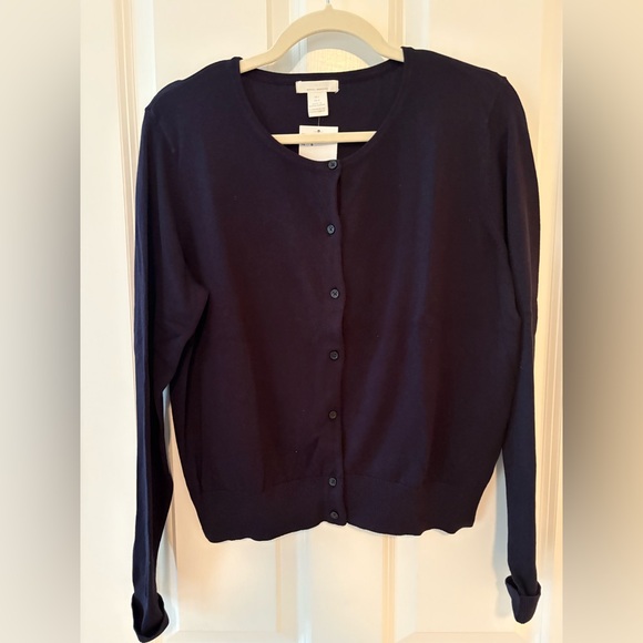 NWT, H&M Fine Knit Cardigan, Ribbed Neckline, Cuffs and Hem. Navy Blue, Size L - Picture 3 of 5